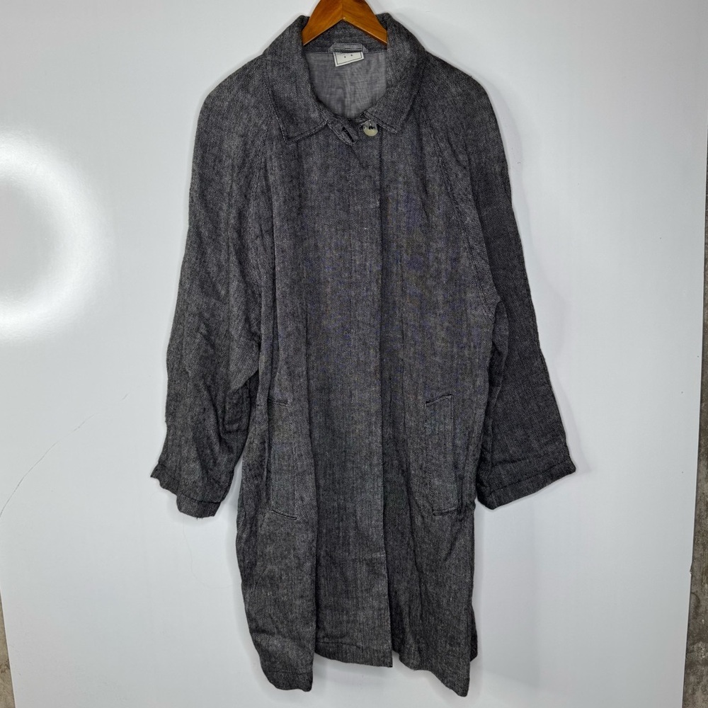 Base Range Lagenlook Sustainable Gray Wool Linen Blend Trench Coat Size Medium - Picture 3 of 7